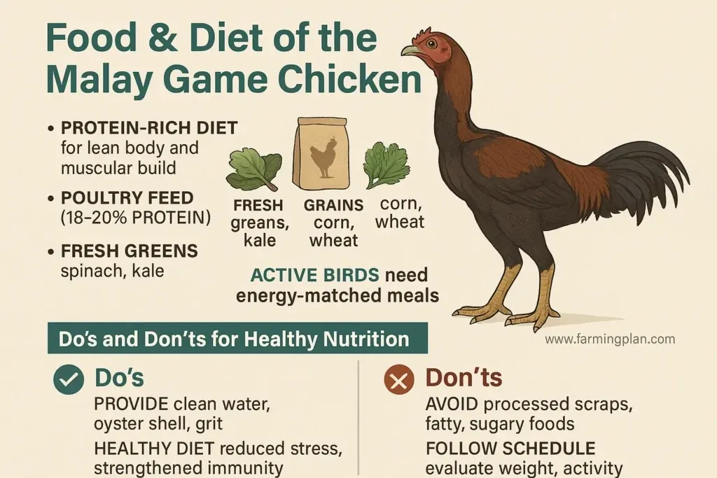 Malay Game Chicken - Farming & Breed Profile Food-Diet-of-the-Malay-Game-Chicken