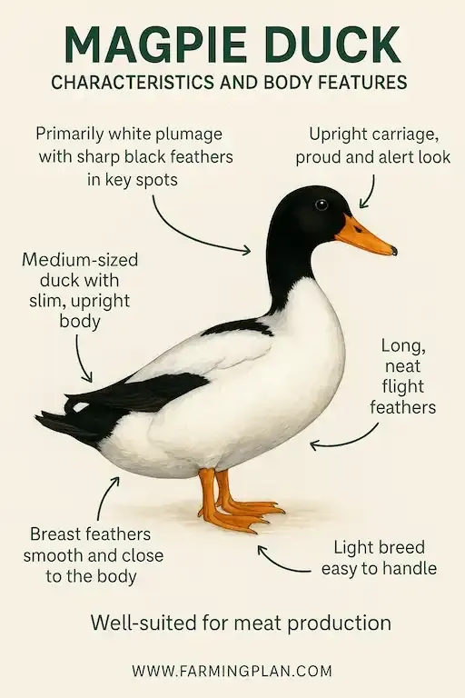 Magpie Duck - Farming & Breed Profile characteristics and body features of magpie ducks