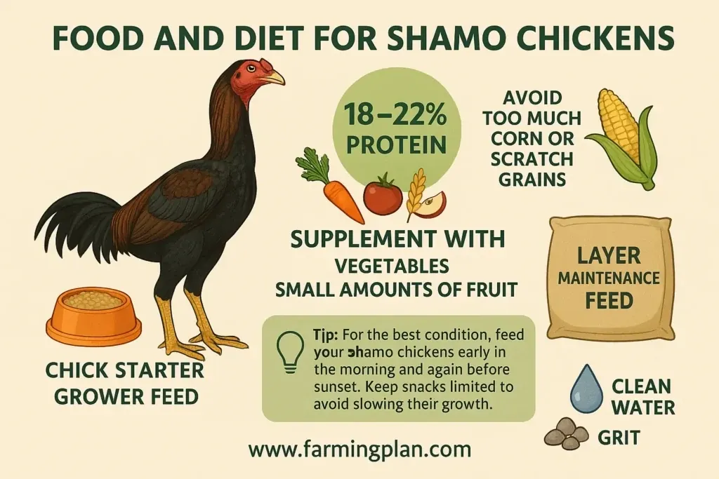 Shamo Chicken - Farming & Breed Profile food and diet for shamo chickens