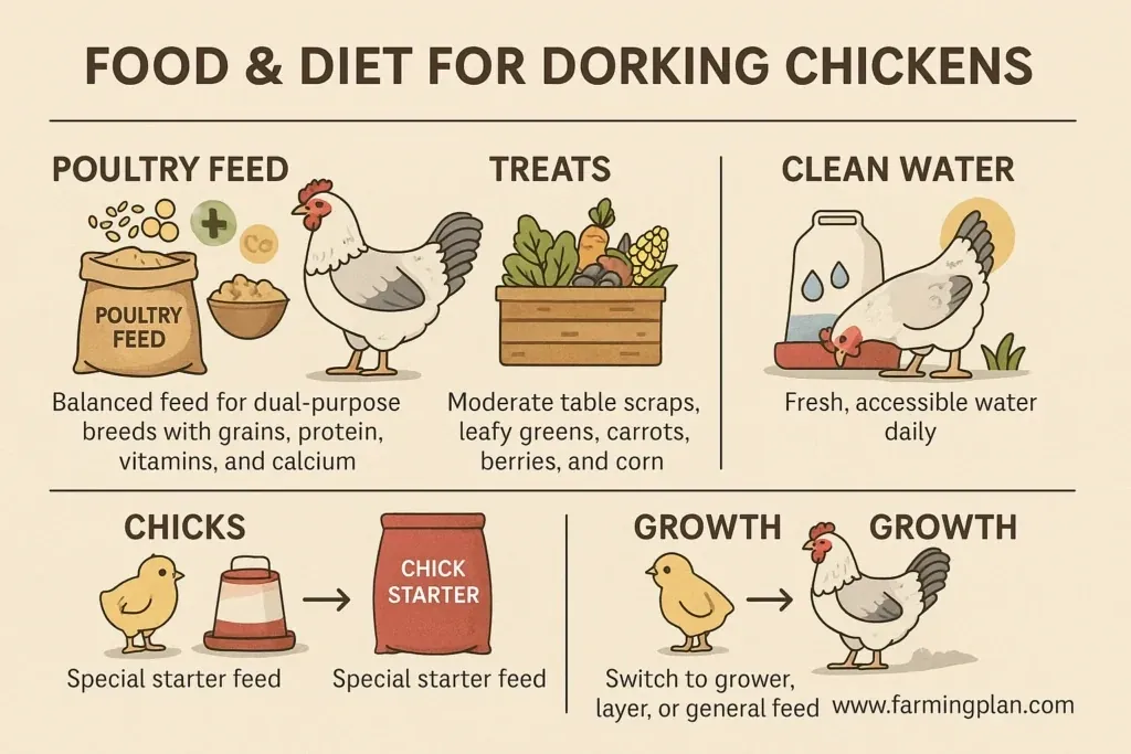 food and diet for dorking chickens