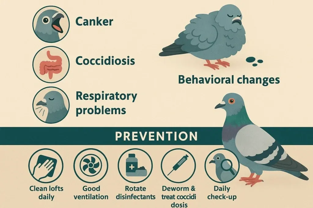 health issues & prevention of pigeon breeds 
