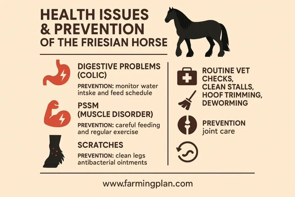 Friesian Horse - Farming & Breed Profile health issues & prevention of the friesian horse