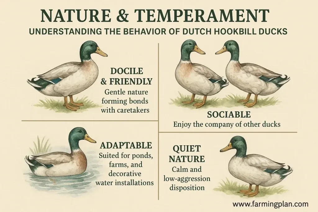 nature and temperament of dutch hookbill ducks