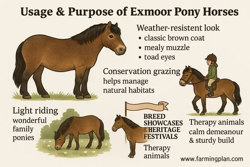 Exmoor Pony Horse - Farming & Breed Profile usage & purpose of exmoor pony horses
